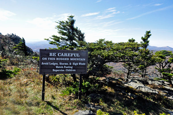 warning sign on Grandfather Mountain